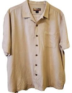 Havana Jacks Cafe 100% Silk Hawaiian Shirt Mens XL Cream Color Texture Button Up